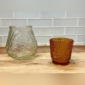 VTG Amber Bubble Glass and Clear Textured Candle Votives